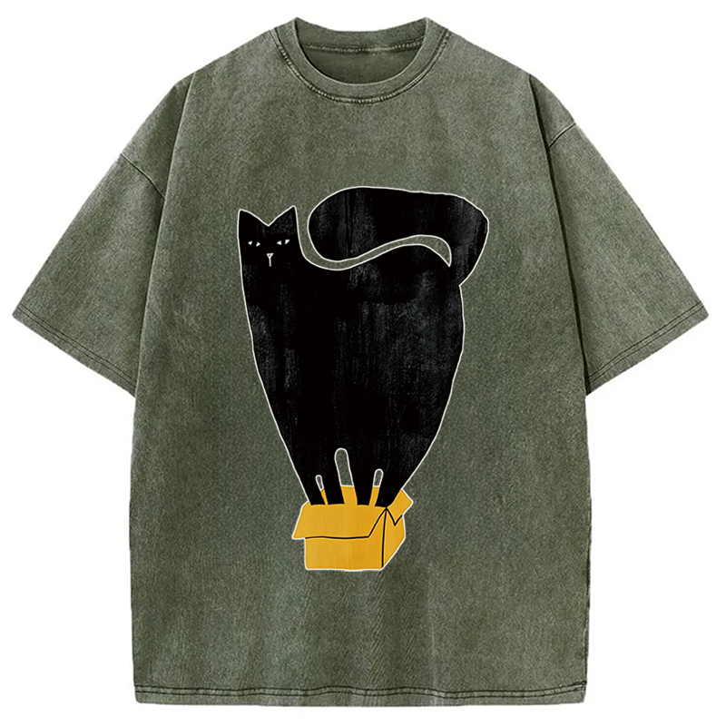Modecanvas Cat and Box DTG Printing Washed T-Shirt