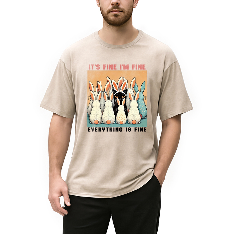 Modecanvas Black Cat Easter DTG Printing Washed T-Shirt