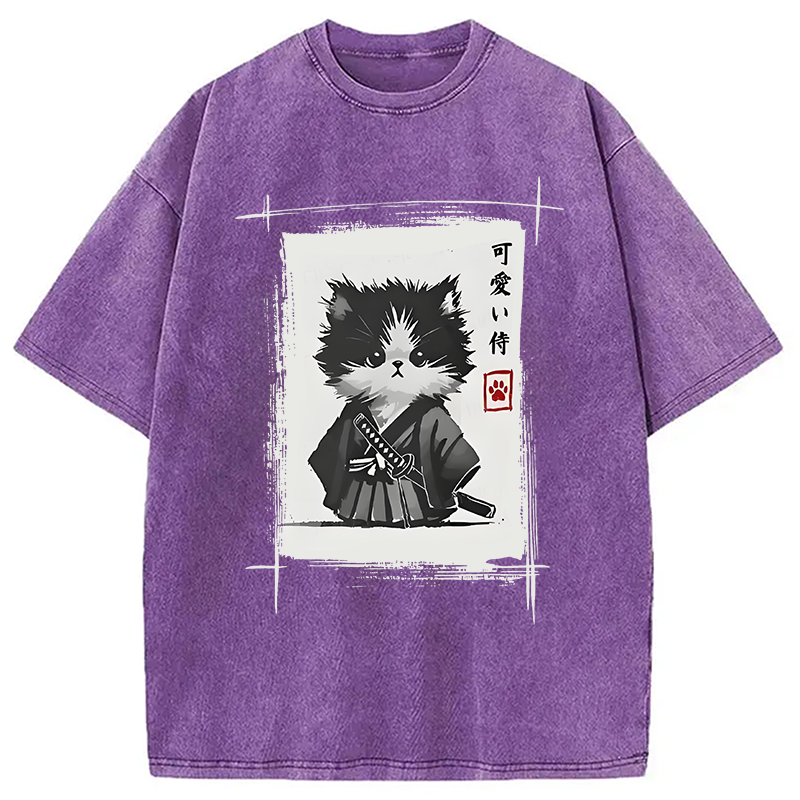 Modecanvas Kitten Samurai Washed T-Shirt