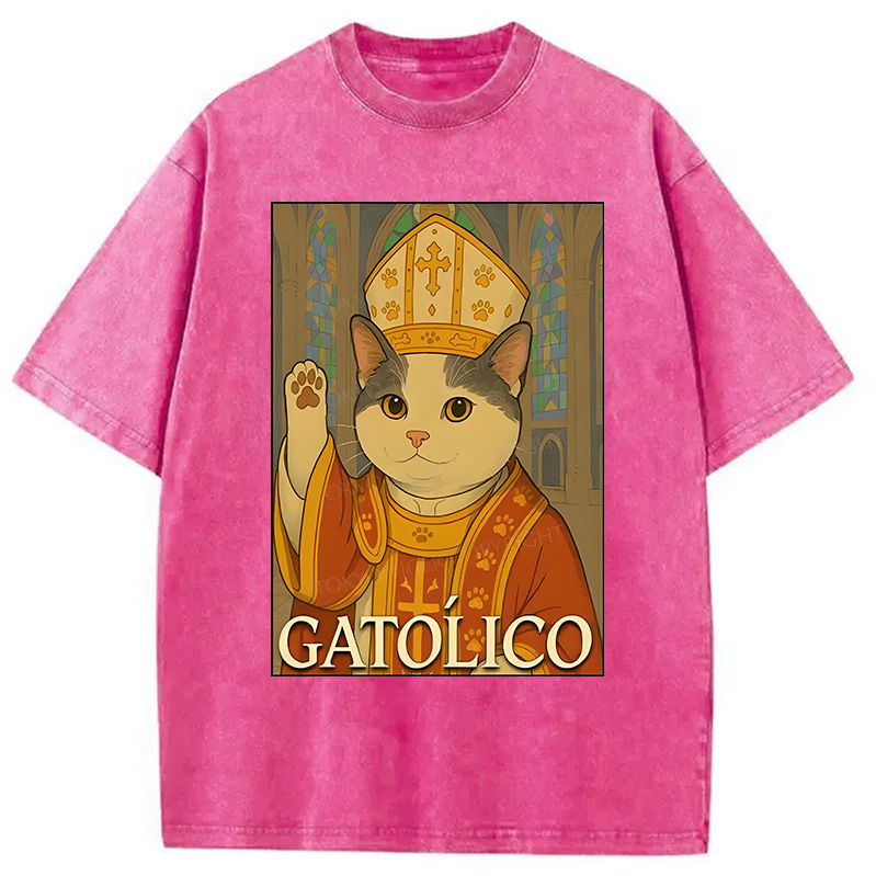 Modecanvas Pope Cat Washed T-Shirt