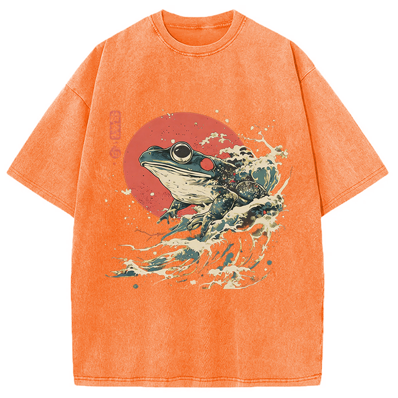 Modecanvas Matsumoto Hoji Frog DTG Printing Washed T-Shirt-modecanvas