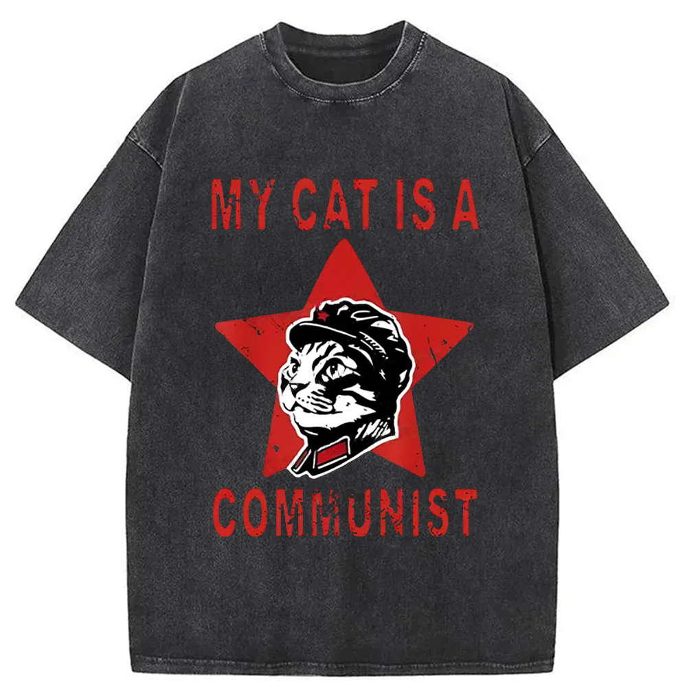 Modecanvas Funny Cat-ism Washed T-Shirt-modecanvas