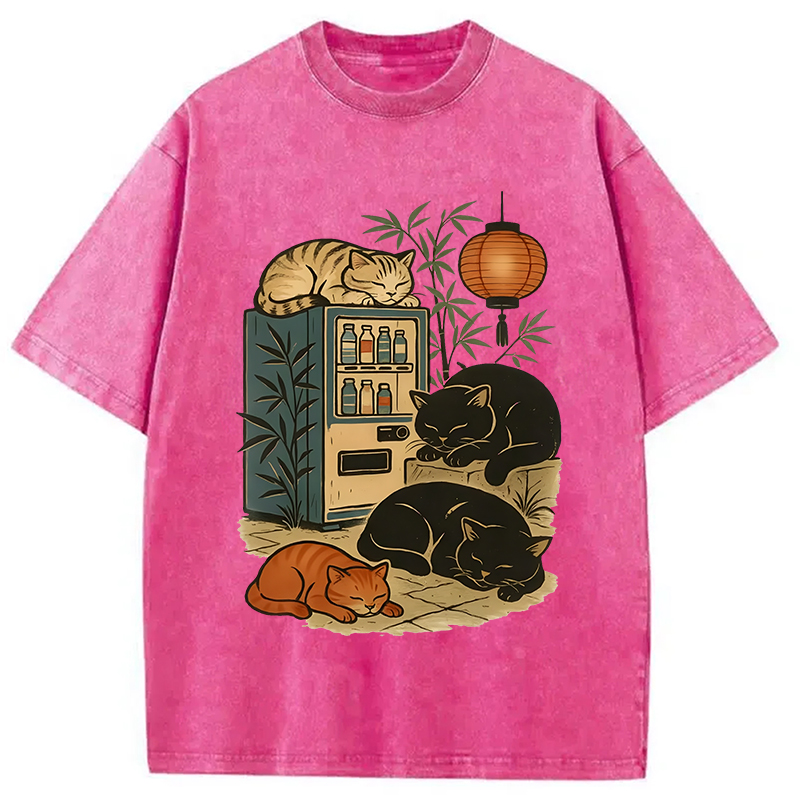 Modecanvas Japanese Vending Machine Cat Washed T-Shirt