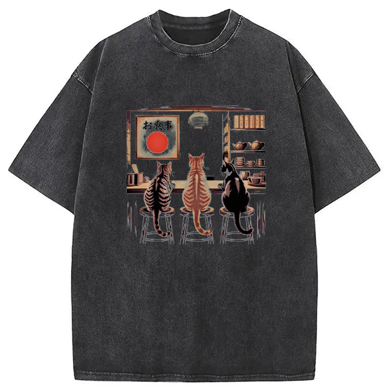 Modecanvas Kawaii Ramen Cat Washed T-Shirt