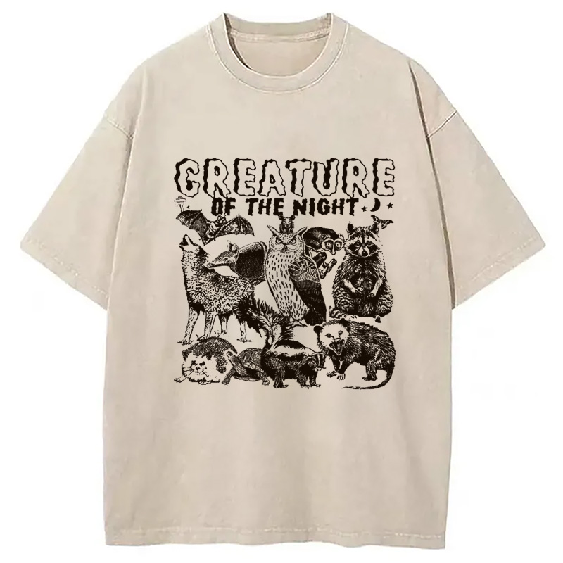 Modecanvas Creature Of The Night DTG Printing Washed T-Shirt-modecanvas