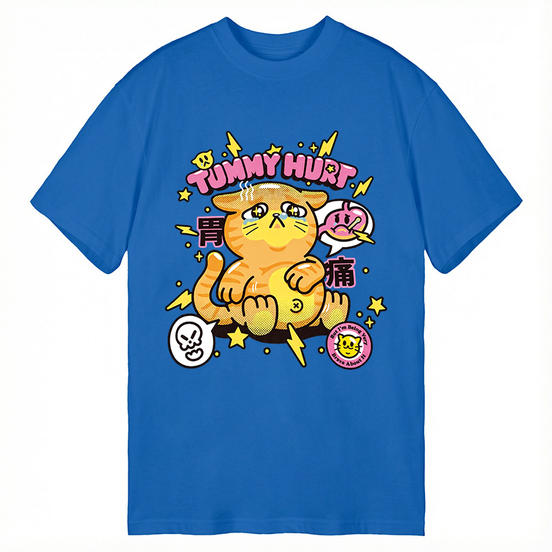 Modecanvas Tummy Hurt Cute Cat DTG Printing Classic T-Shirt-modecanvas