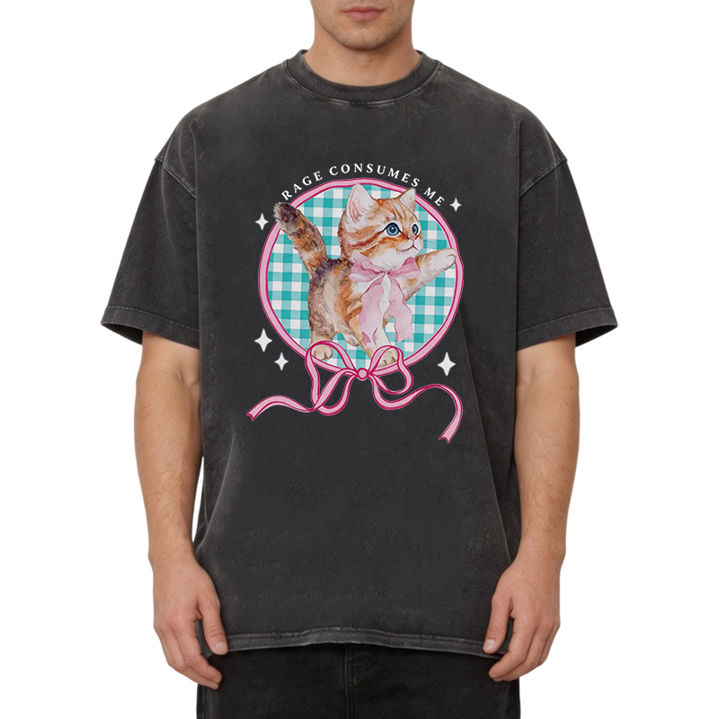 Modecanvas Rage Consumes Me Funny Kitten DTG Printing Washed T-Shirt