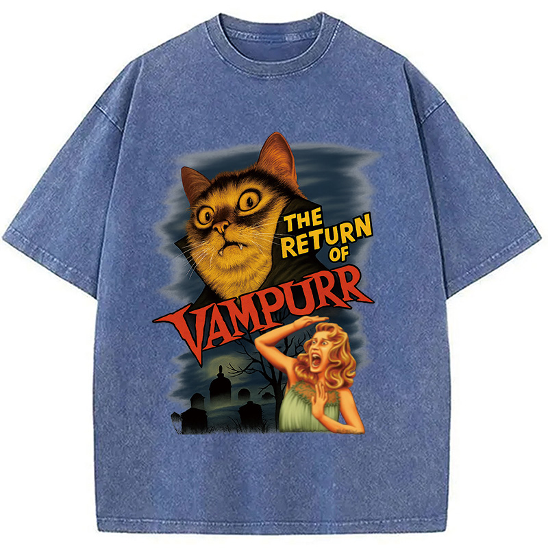 Modecanvas The Return of Vampurr The Halloween Cat Washed T-Shirt