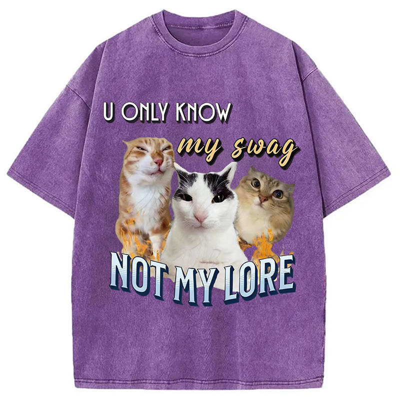 Modecanvas U Only Know Cat Meme DTG Printing Washed T-Shirt