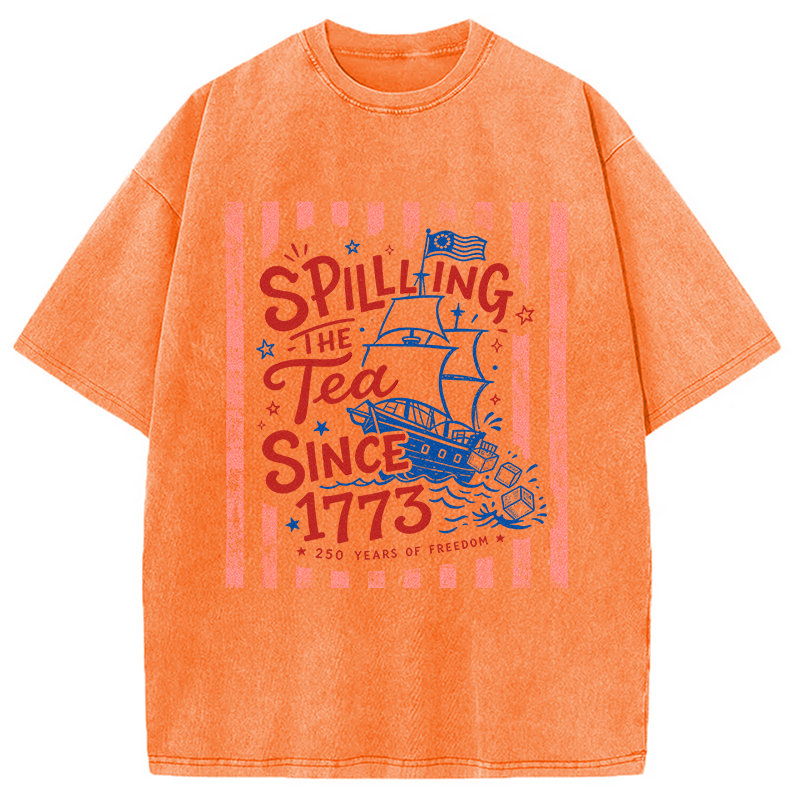 Modecanvas Striped Spilling The Tea Since 1773 DTG Printing Washed T-Shirt