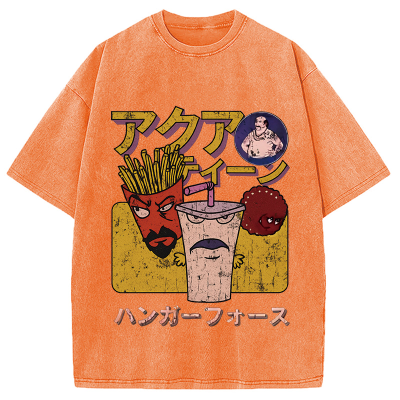 Modecanvas Aqua Teen Hunger Force Japanese Retro Washed T-Shirt-modecanvas