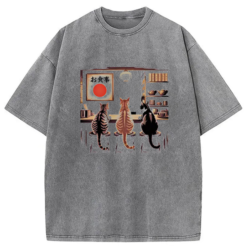 Modecanvas Kawaii Ramen Cat Washed T-Shirt