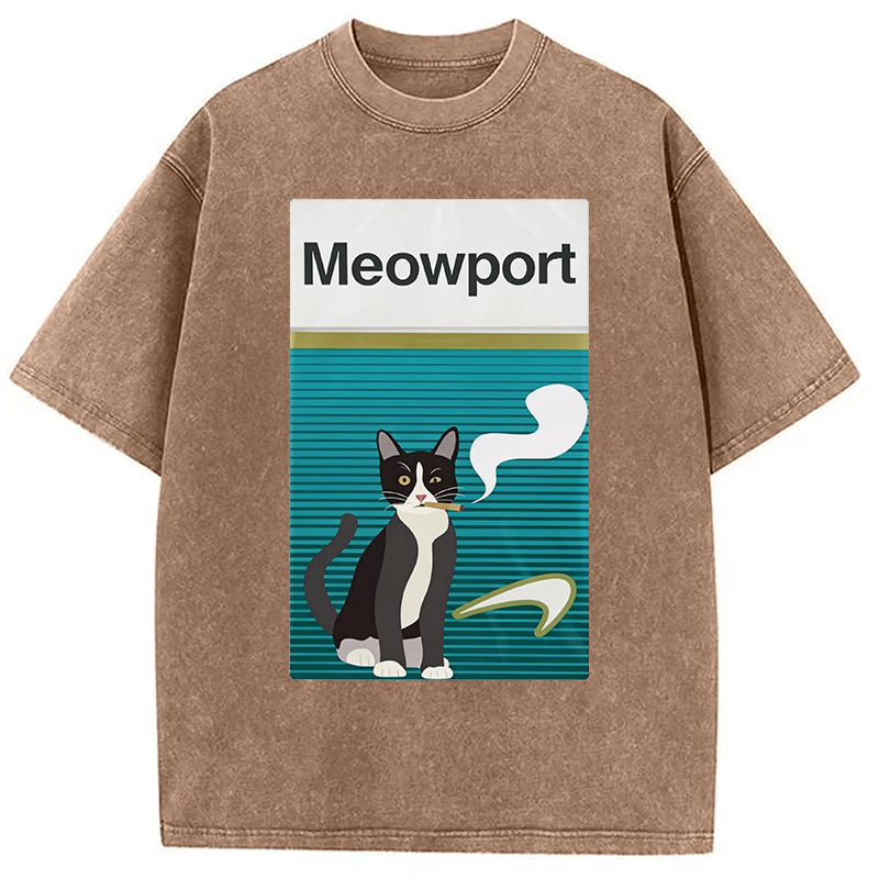 Modecanvas Meowport Funny Cat DTG Printing Washed T-Shirt