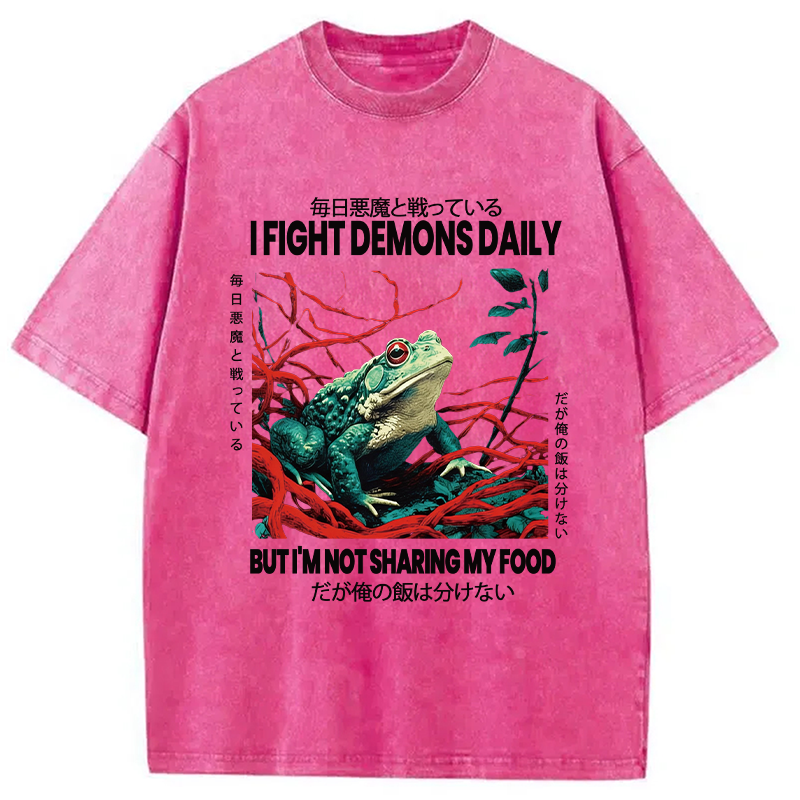 Modecanvas Japanese Frog Horror Art DTG Printing Washed T-Shirt-modecanvas