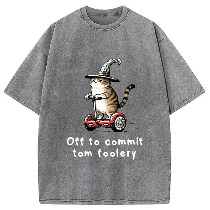 Modecanvas Off To Commit Cat Washed T-Shirt