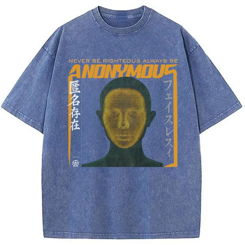 Modecanvas Cyberpunk Anonymous Face DTG Printing Washed T-Shirt