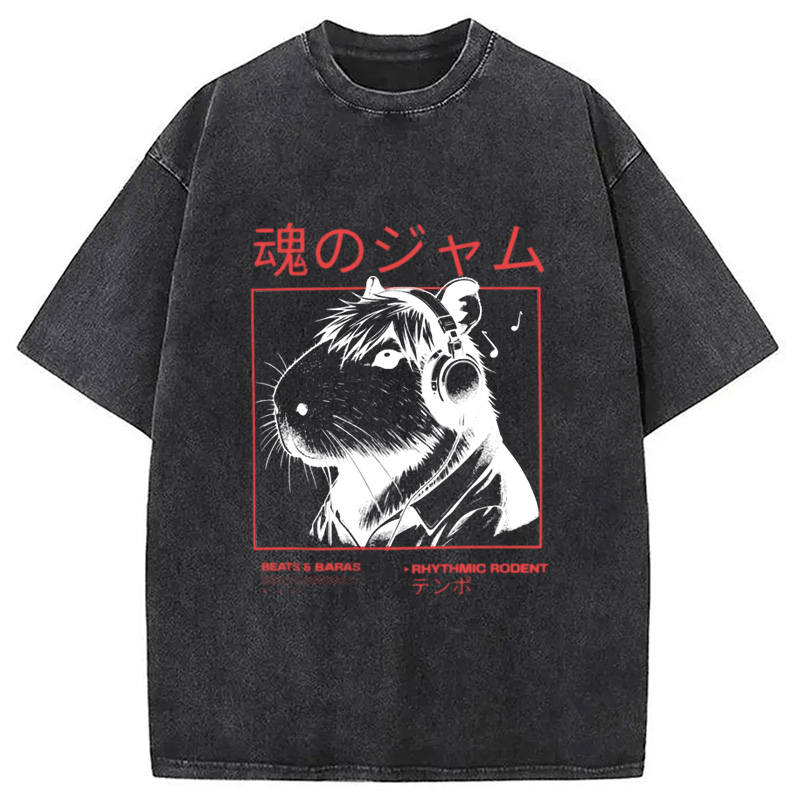 Modecanvas Japanese Capybara Soul Jam Washed T-Shirt
