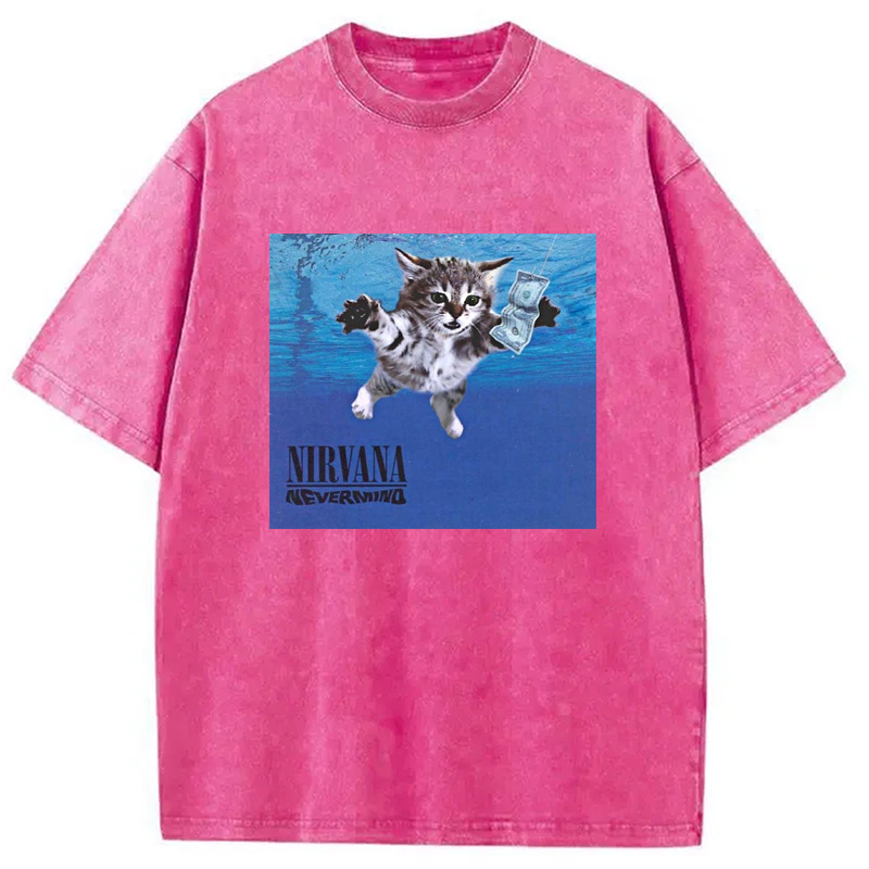 Modecanvas Nirvana Band Cat Washed T-Shirt-modecanvas