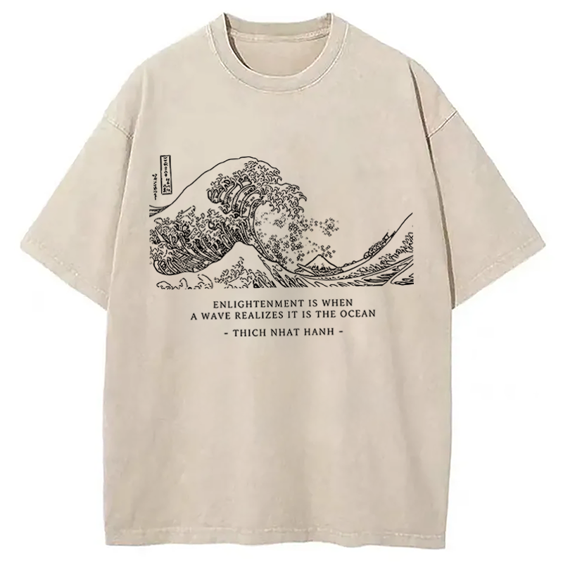Modecanvas Enlightenment Quote Great Wave DTG Printing Washed T-Shirt