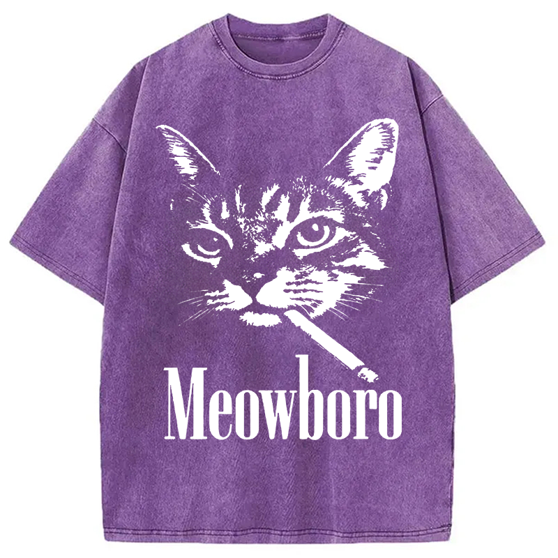 Modecanvas Vintage Smoking Cat DTG Printing Washed T-Shirt