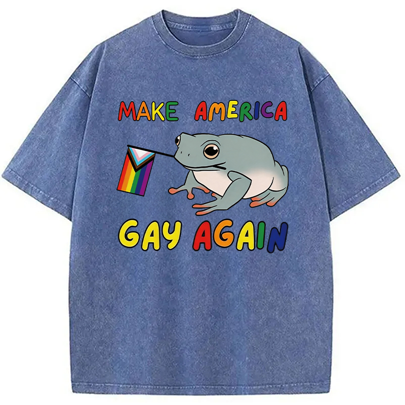 Modecanvas Make America Gay Again Pride Frog DTG Printing Washed T-Shirt