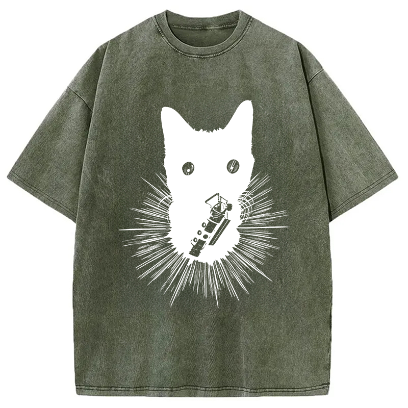 Modecanvas Think Fast Gaming Cat DTG Printing Washed T-Shirt-modecanvas