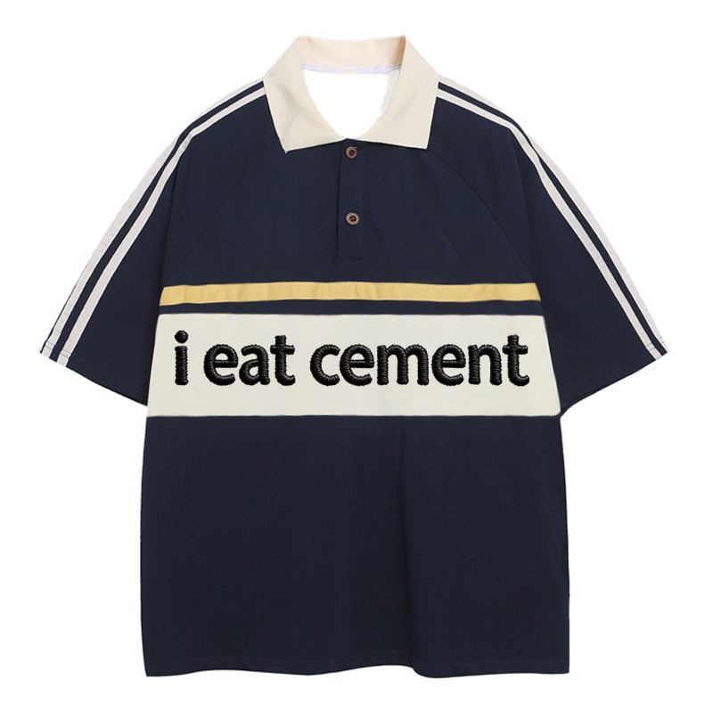 Modecanvas I Eat Cement Polo Embroidered T-Shirt