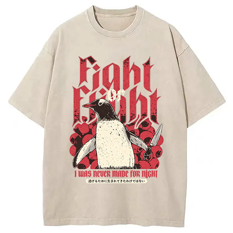 Modecanvas Fight Or Flight Penguin DTG Printing Washed T-Shirt