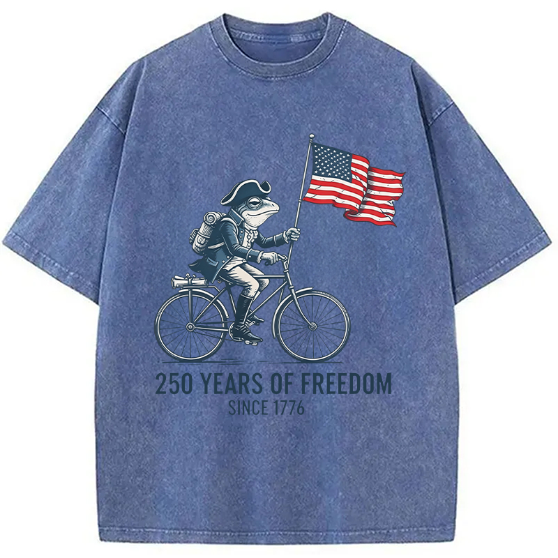 Modecanvas American 250th Anniversary Funny Frog DTG Printing Washed T-Shirt