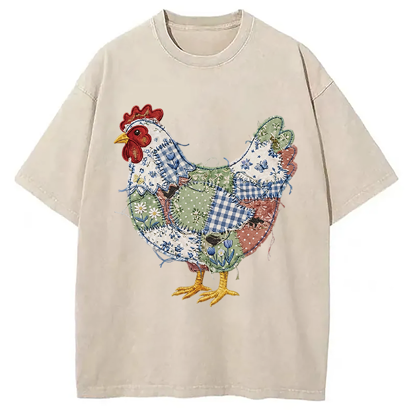 Modecanvas Patchwork Chicken DTG Printing Washed T-Shirt