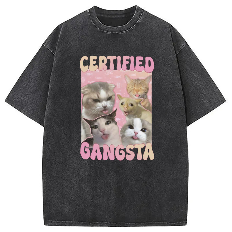 Modecanvas Certified Gangsta Cats Washed T-Shirt