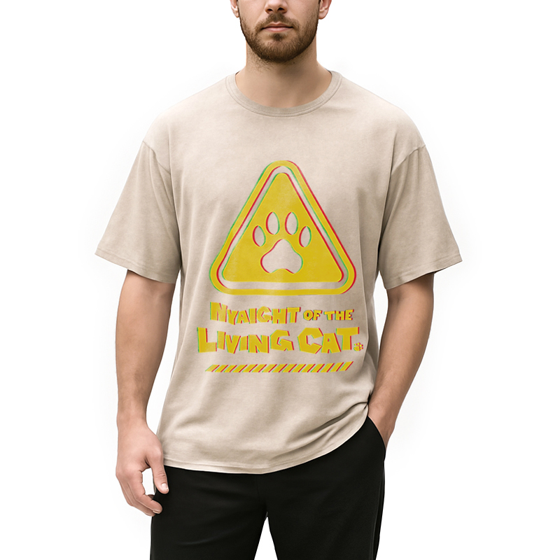 Modecanvas Cat Warning DTG Printing Washed T-Shirt