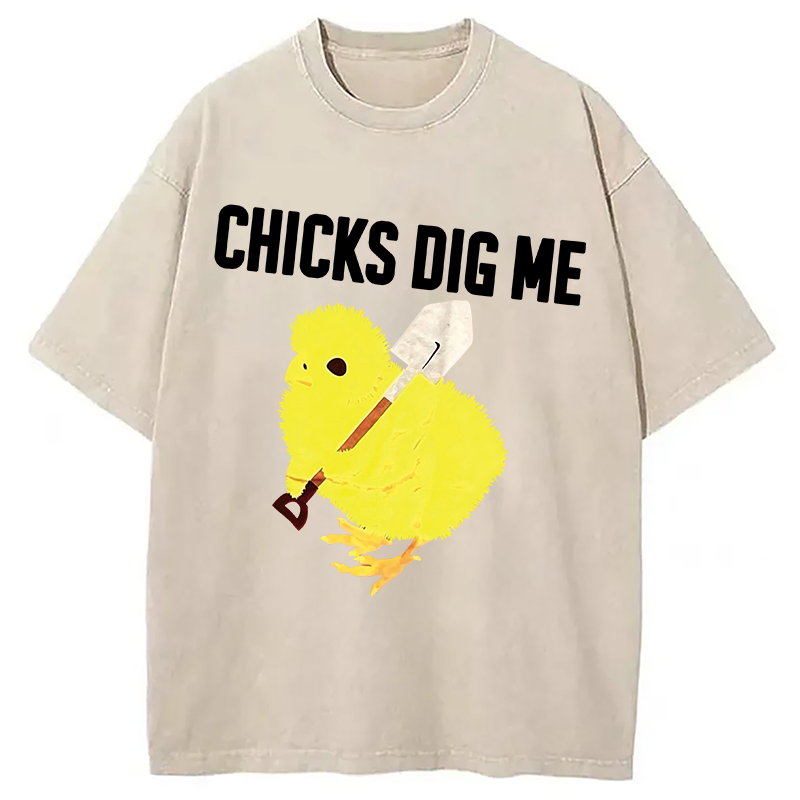 Modecanvas Funny Chicks Dig Me DTG Printing Washed T-Shirt