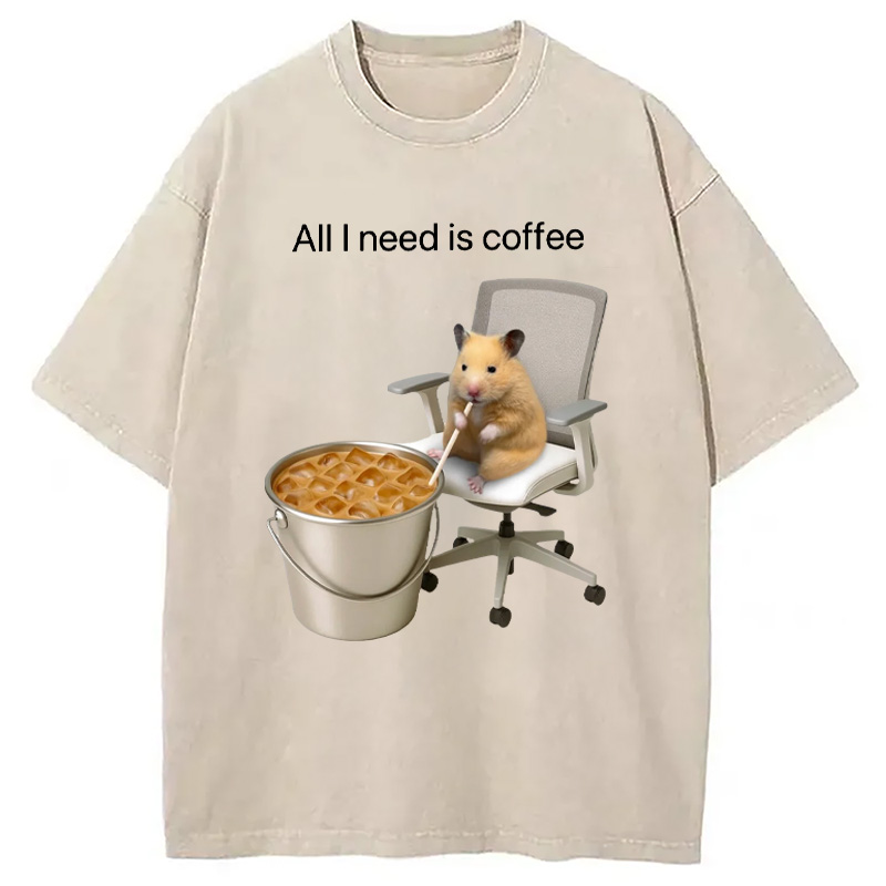Modecanvas All I Need Is Coffee Meme Washed T-Shirt