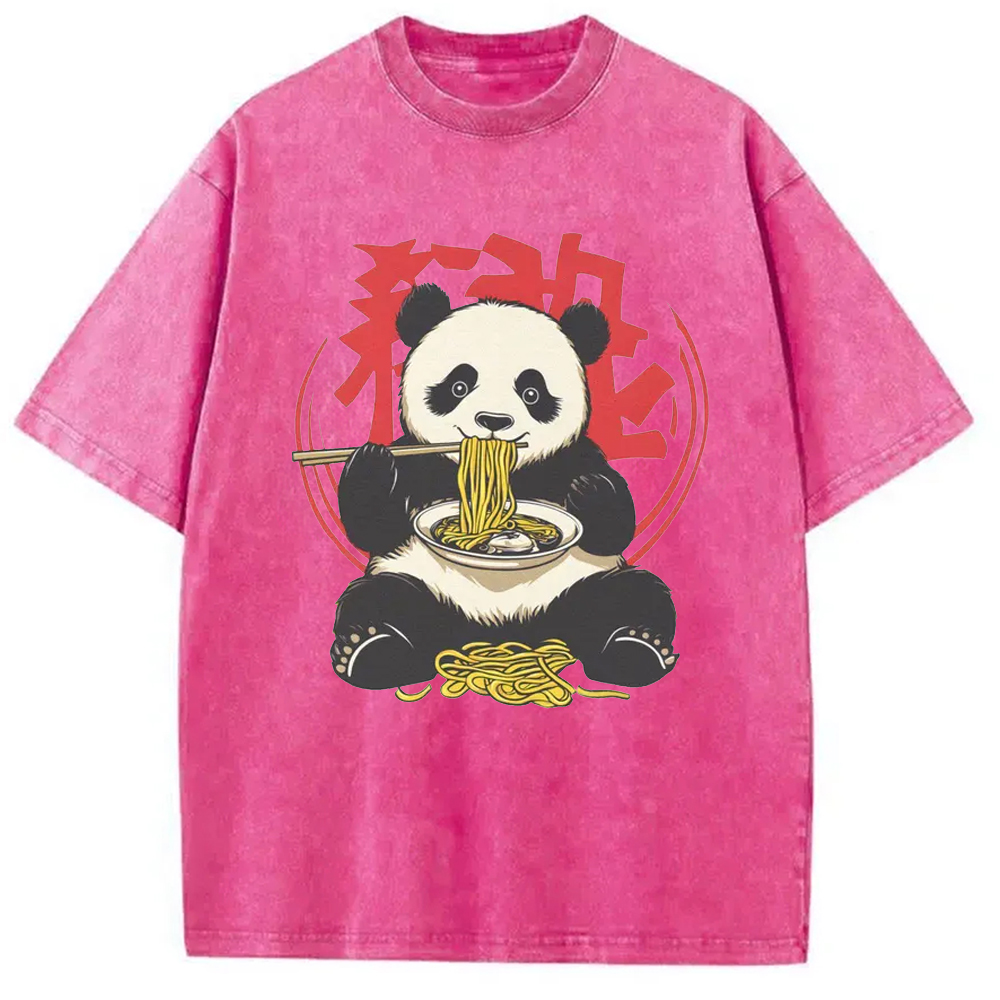 Modecanvas Retro Panda Ramen Washed T-Shirt