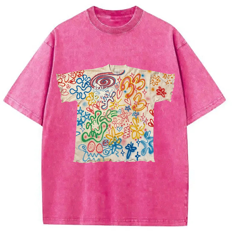 Modecanvas Graffiti Art Shirt Of DTG Printing Washed T-Shirt