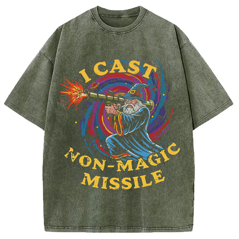 Modecanvas I Cast Non-Magic Missile Funny Wizard Parody Meme DTG Printing Washed T-Shirt