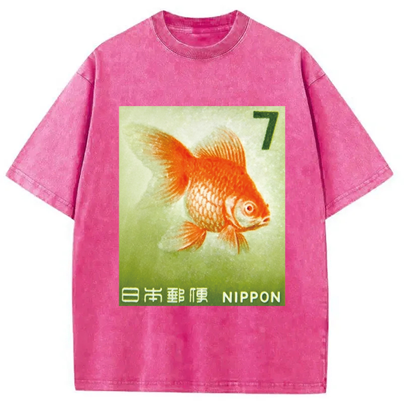 Modecanvas Goldfish Vintage DTG Printing Washed T-Shirt