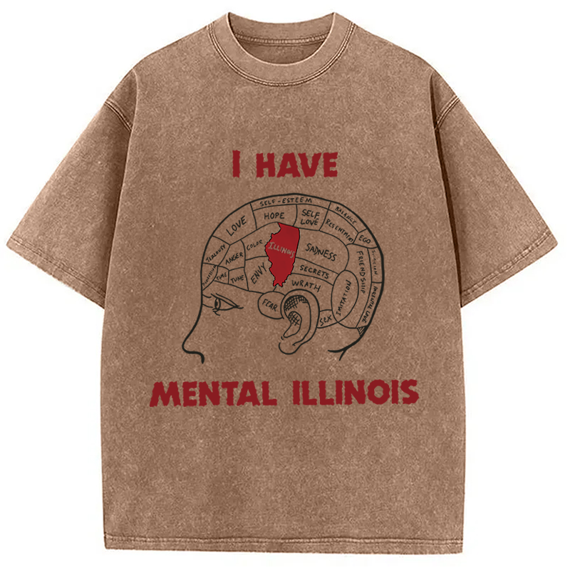 Modecanvas I Have Mental Illinois DTG Printing Washed T-Shirt