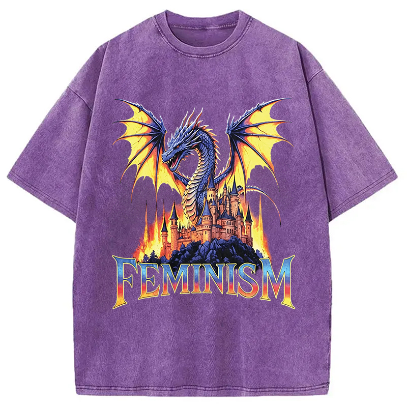 Modecanvas Feminism Dragon DTG Printing Washed T-Shirt