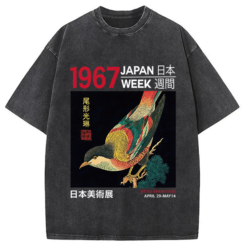 Modecanvas Bird Of Ukiyo-e DTG Printing Washed T-Shirt