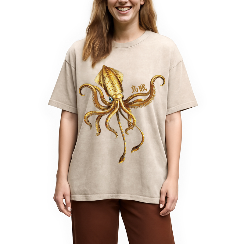 Modecanvas Squid Ink Painting DTG Printing Washed T-Shirt