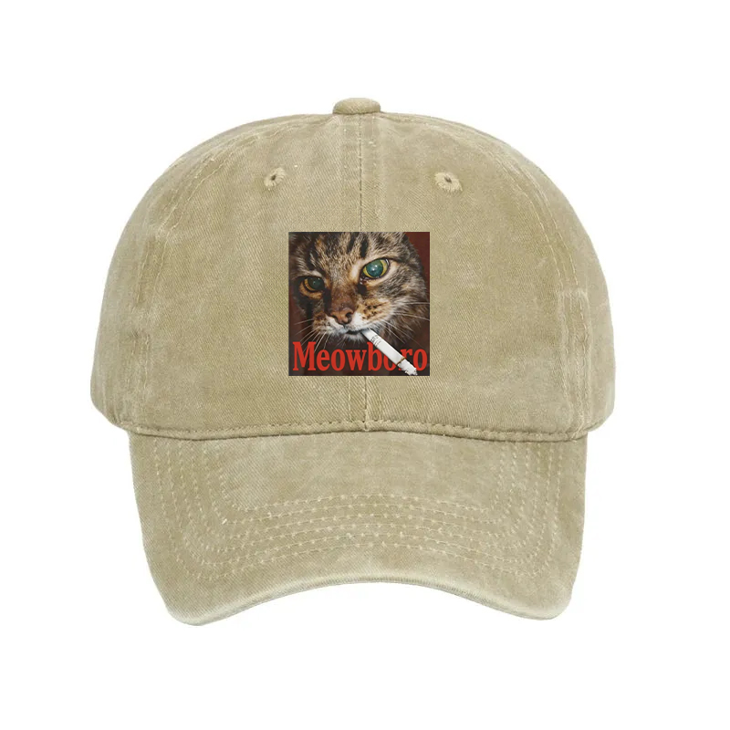 Modecanvas Funny Smoking Cat Meme Washed Cap-modecanvas