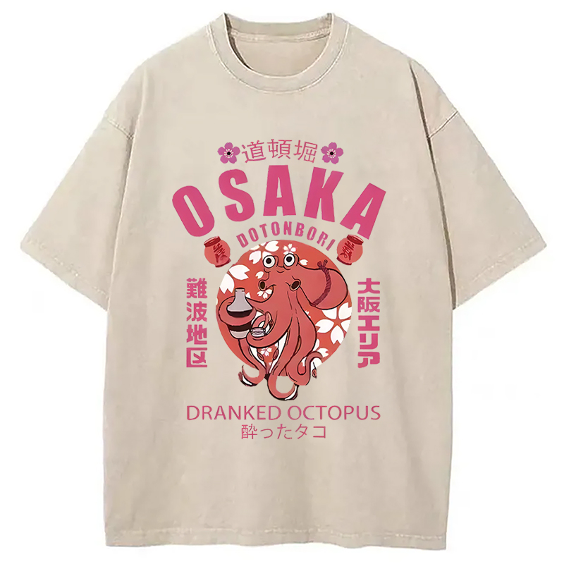 Modecanvas Sakura And Octopus Washed T-Shirt