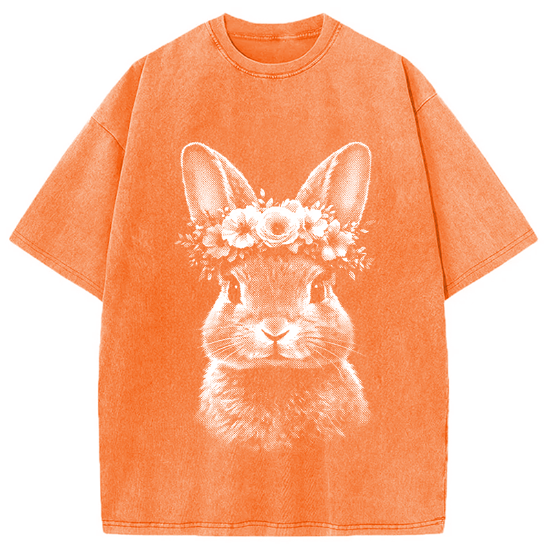 Modecanvas Floral Bunny Easter DTG Printing Washed T-Shirt
