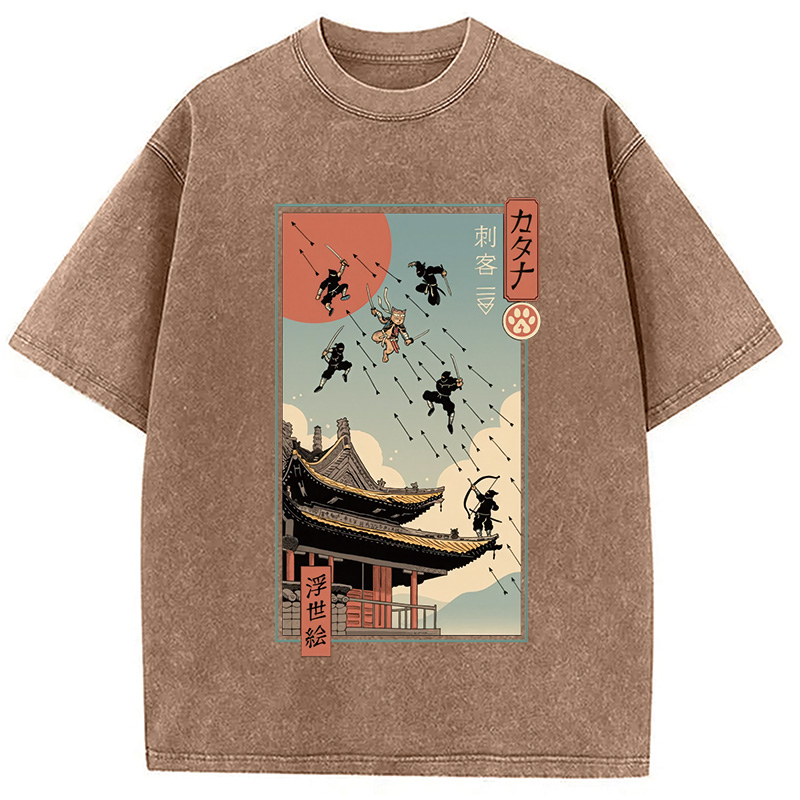 Modecanvas Catana Fight in Edo Washed T-Shirt