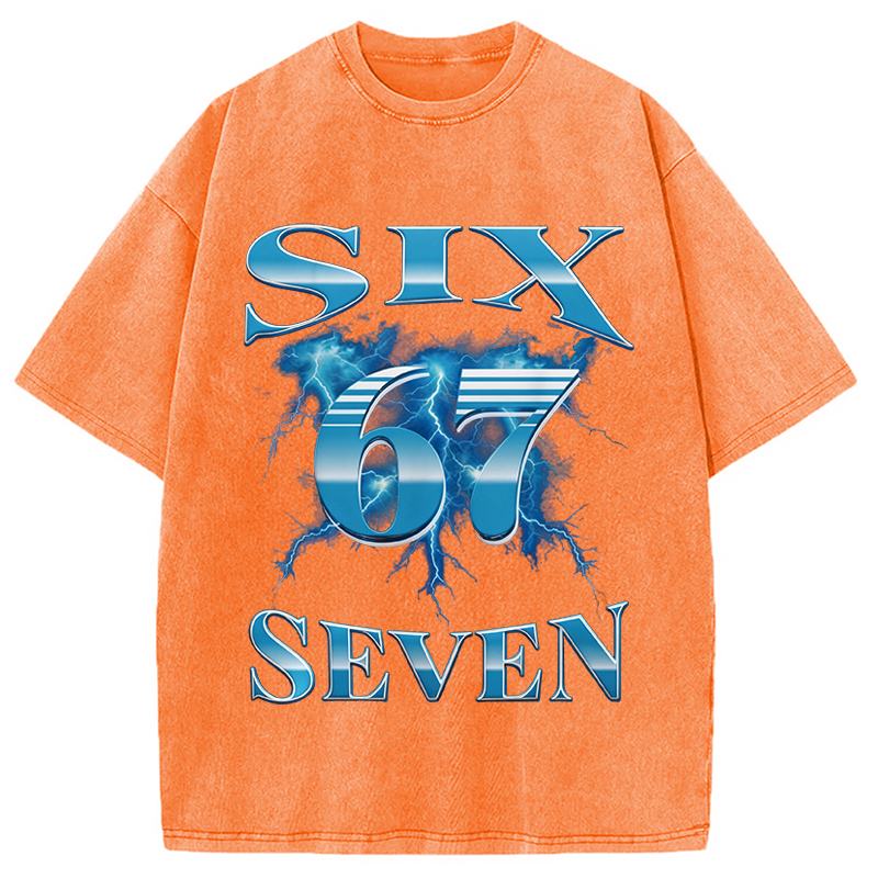 Modecanvas Six Seven 67 Meme DTG Printing Washed T-Shirt