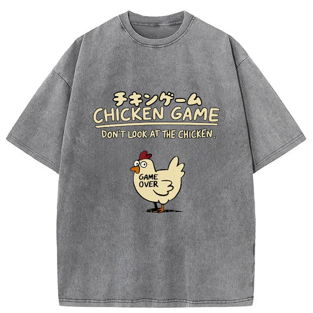 Modecanvas Chicken Game Cotton Washed T-shirt-modecanvas