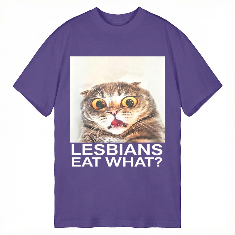 Modecanvas Lesbians Eat What? Shocked Cat Meme DTG Printing Classic T-Shirt-modecanvas