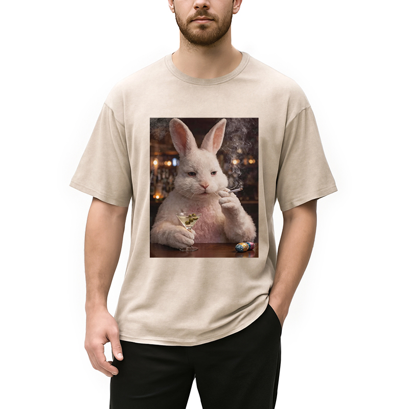 Modecanvas Unhinged Easter Bunny DTG Printing Washed T-Shirt
